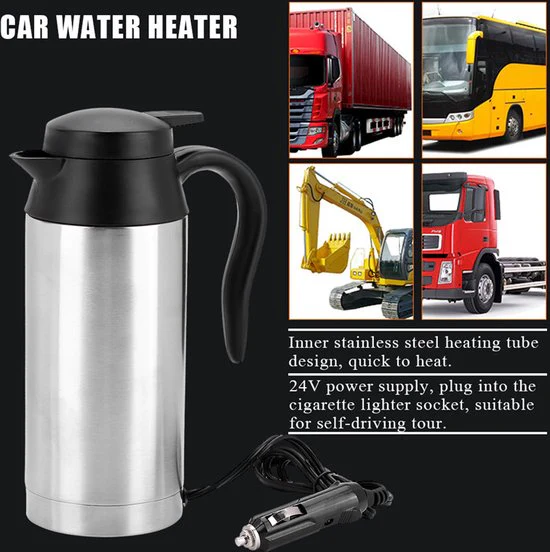 750 ml auto waterkoker roestvrij staal – sigarettenaansteker reiswaterkoker voor water en koffie-12V