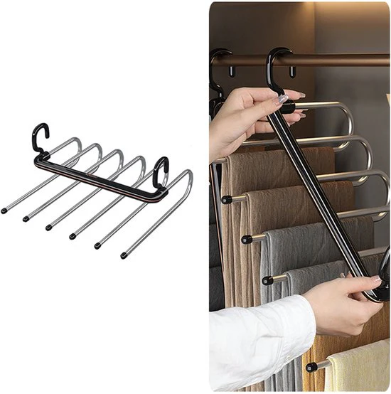 Ruimtebesparende Kledinghanger – Kledinghangers – Kapstok – Broekhanger – Antislip – Zwart – 6 Haken