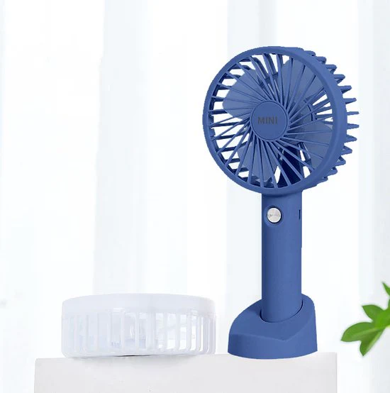 Draagbare Ventilator – oplaadbaar met USB – kan mobiel op voet plaatsen – perfect voor op op reis, buiten met warm weer – Diepzee Blauw