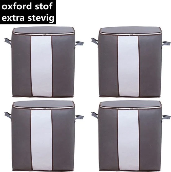 4 Stuks Opbergtassen van Oxford stof – voor kleding, dekbed en tuinkussens – set van 4 stuks – 62 liter – 48x28x46 – grijs