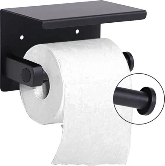 TDR-Toiletrol houder Met Plankje – RVS-Badkamer accessoires-zwart