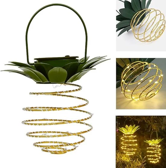 LED Ananas Solar Lantaarn – Decoratieve Tuinlamp op Zonne-energie – Warm Wit – Waterdicht – Unieke Pineapple Solar Lamp – Inclusief Oplaadbare Batterij