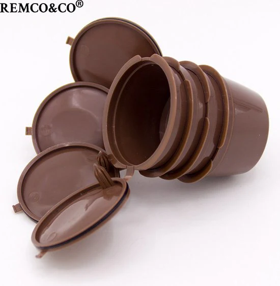 koffiecapsulefilterkop-4-stuks Hervulbare capsulefilter met een lepel en borstel voor Dolce Gusto-koffiemachines -bruin