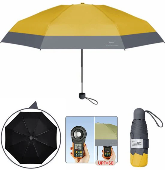 TDR – Opvouwbare Paraplu -Windproof- zonnescherm UV-SPF 50+compact en draagbaar-  Extra sterk  – Geel