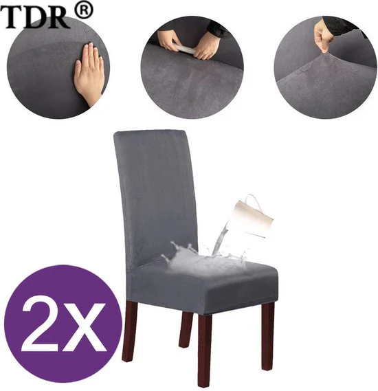 2 Stuks Waterdichte Stoelhoezen – Eetkamerstoel hoes – Stretch Materiaal – Universele Stoelhoezen -grijs