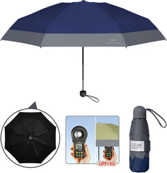 Opvouwbare Paraplu -Windproof- zonnescherm UV-SPF 50+compact en draagbaar- Extra sterk – marineblauw