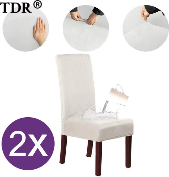 2 Stuks Waterdichte Stoelhoezen – Eetkamerstoel hoes – Stretch Materiaal – Universele Stoelhoezen -grijswit