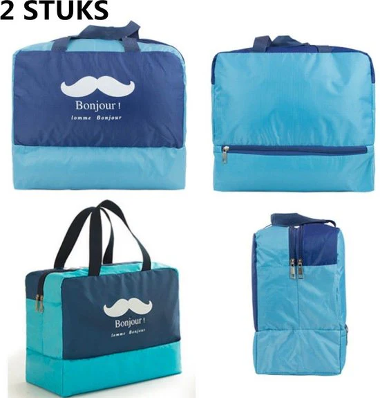 2 Stuks Multifunctionele waterdichte tas met aparte compartimenten voor droge en natte kleding en een schoenenvak – ideaal voor strand, zwembad, sport, reizen en meer – marineblauw – 35 x 17 x 29 cm