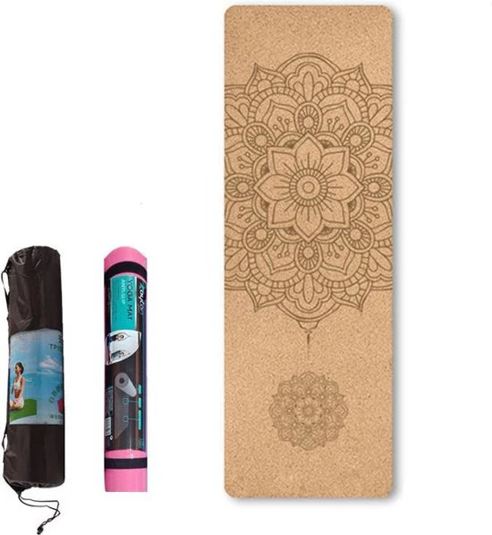 Eco-vriendelijke Mandala Yoga Mat – 183x66x0.5cm, Kurk & TPE, Incl. Tas
