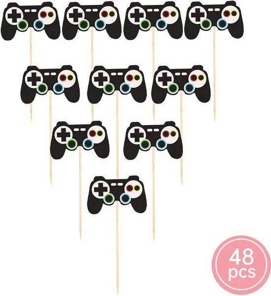 48 delig cup cake/fruit prikkers – Thema: Gaming – voor decoreren van cake, fruit, cup cake, muffin en andere desserts