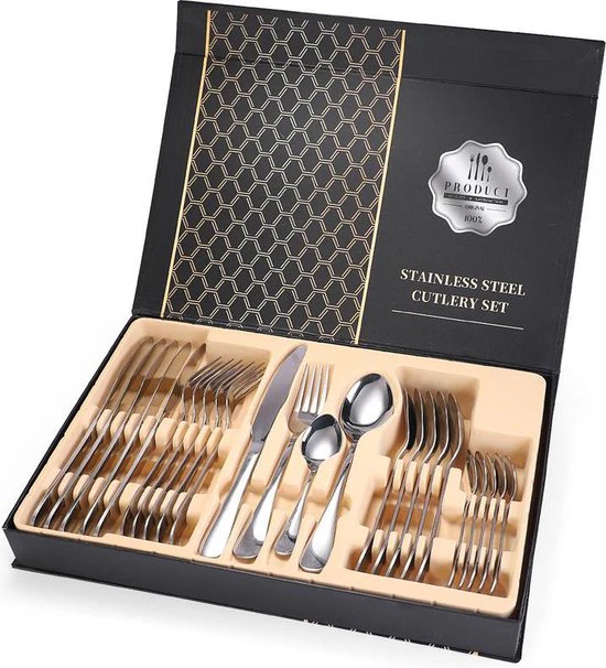 24-delig Luxe Zilverkleurig Bestek Set – RVS – Voor 6 Personen – Familieset – Luxe