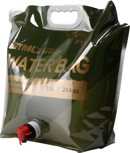 Outdoor Draagbare Waterzak met Kraan voor Kamperen, Wandelen, Picknicken, Vissen en Reizen, etc- 7.5L Capaciteit – Opvouwbaar en Milieuvriendelijk – Jungle Groen