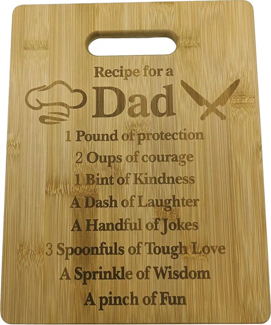 Bamboe Snij- & Serveerplank ‘vaderliefde’ – Duurzaam met Lasergravure – Ideaal als Borrelplank of Keuken Decor – Ophangbaar – Perfect vaderdag Geschenk – 28×22 cm