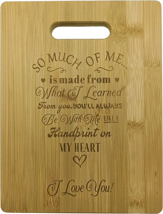 Bamboe Snij- & Serveerplank ‘Handprint on My Heart’ – Borrelplank-Een Uniek Cadeau voor Elke Gelegenheid-28*22cm
