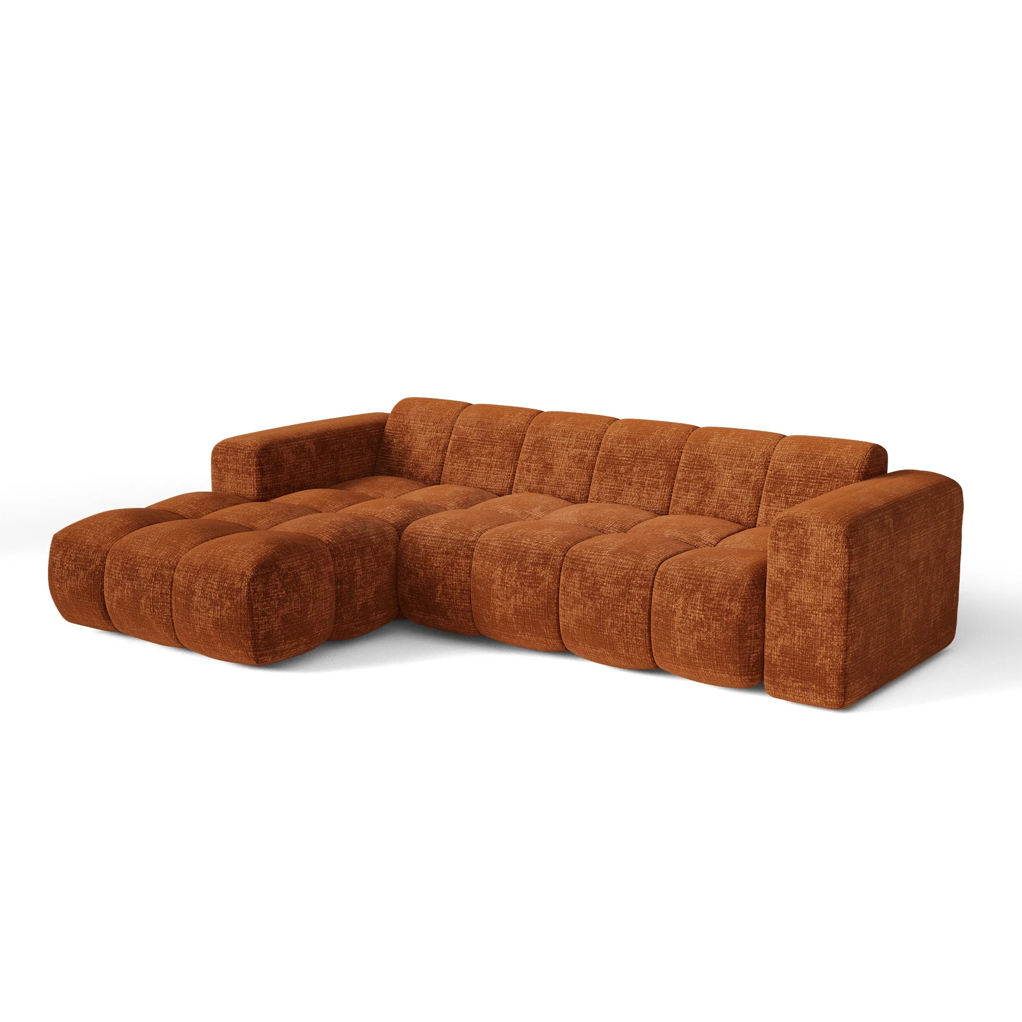 Premium Interiors – Hoekbank links BLOOM – fluweel met reliëf terracot