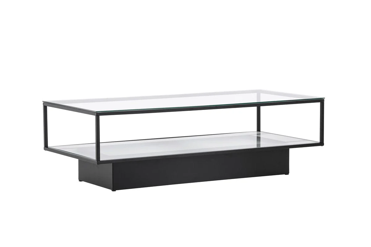 Rebellenclub Salontafel Lucera – 130 x 60 cm – Zwart met Glazen Blad