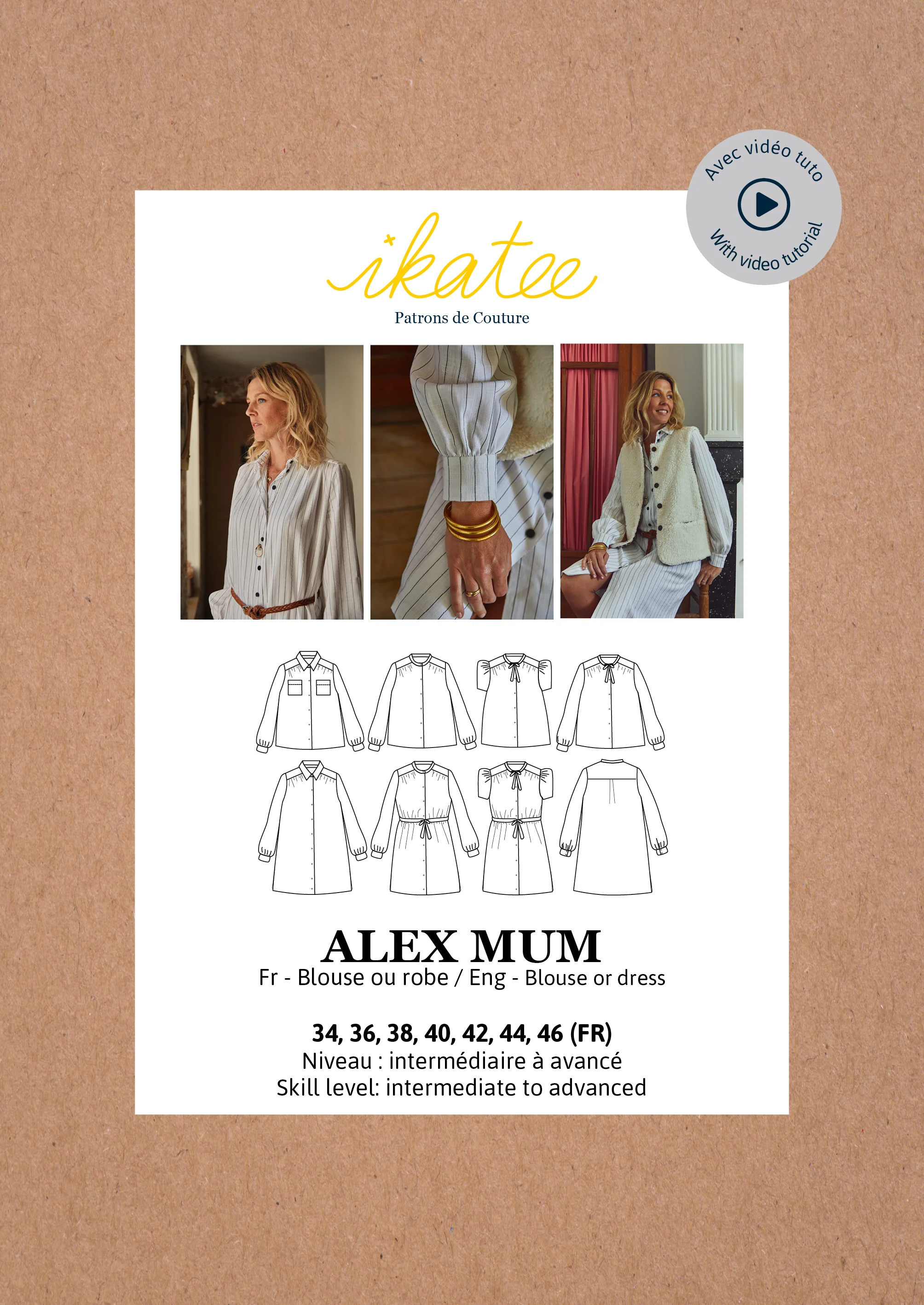 ALEX Woman – Blouse or Dress – Paper Sewing Pattern Ikatee