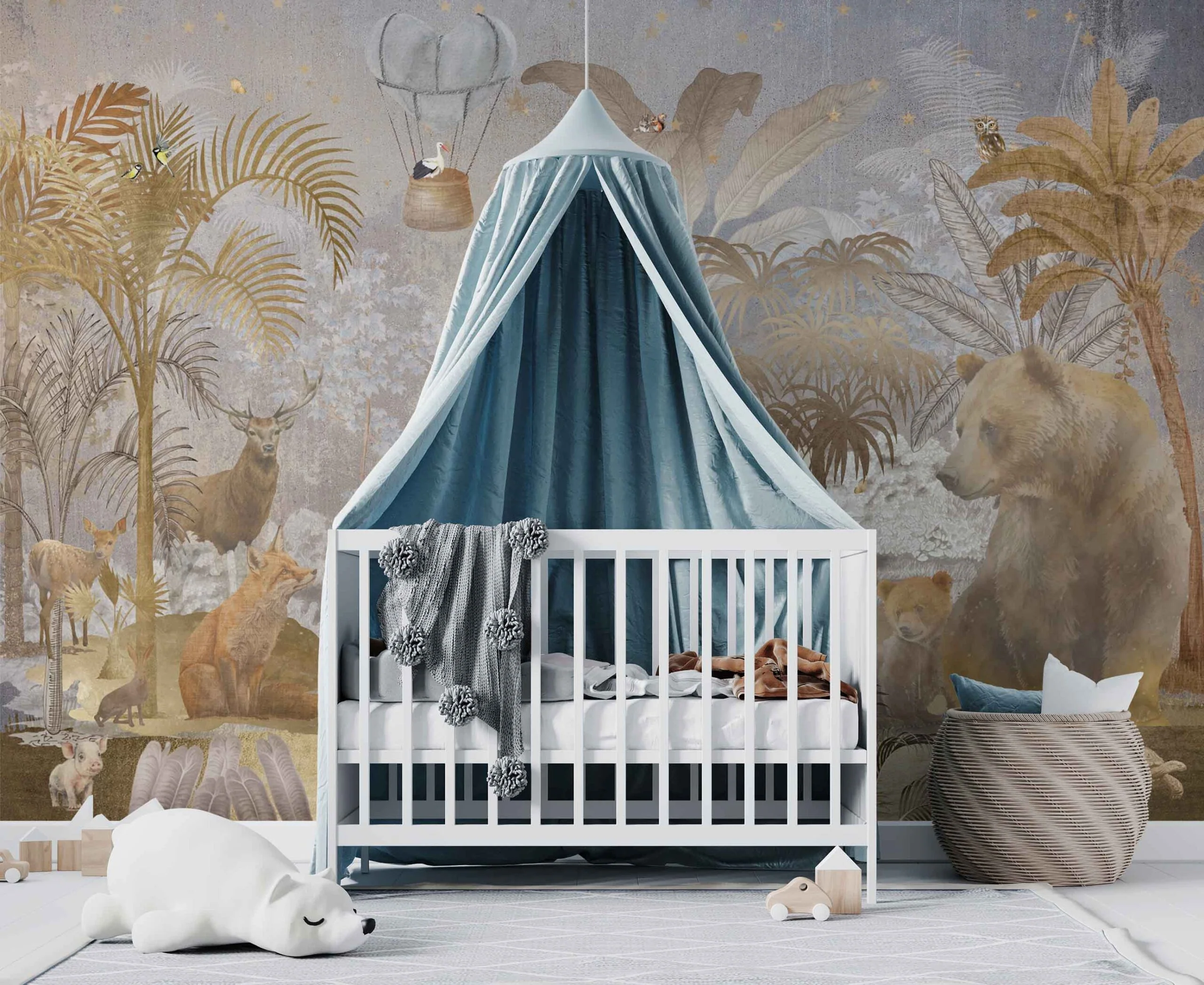 Fleur des Fleurs Behang - Forest Love soft Silver Gold Blue - Afbeelding 3