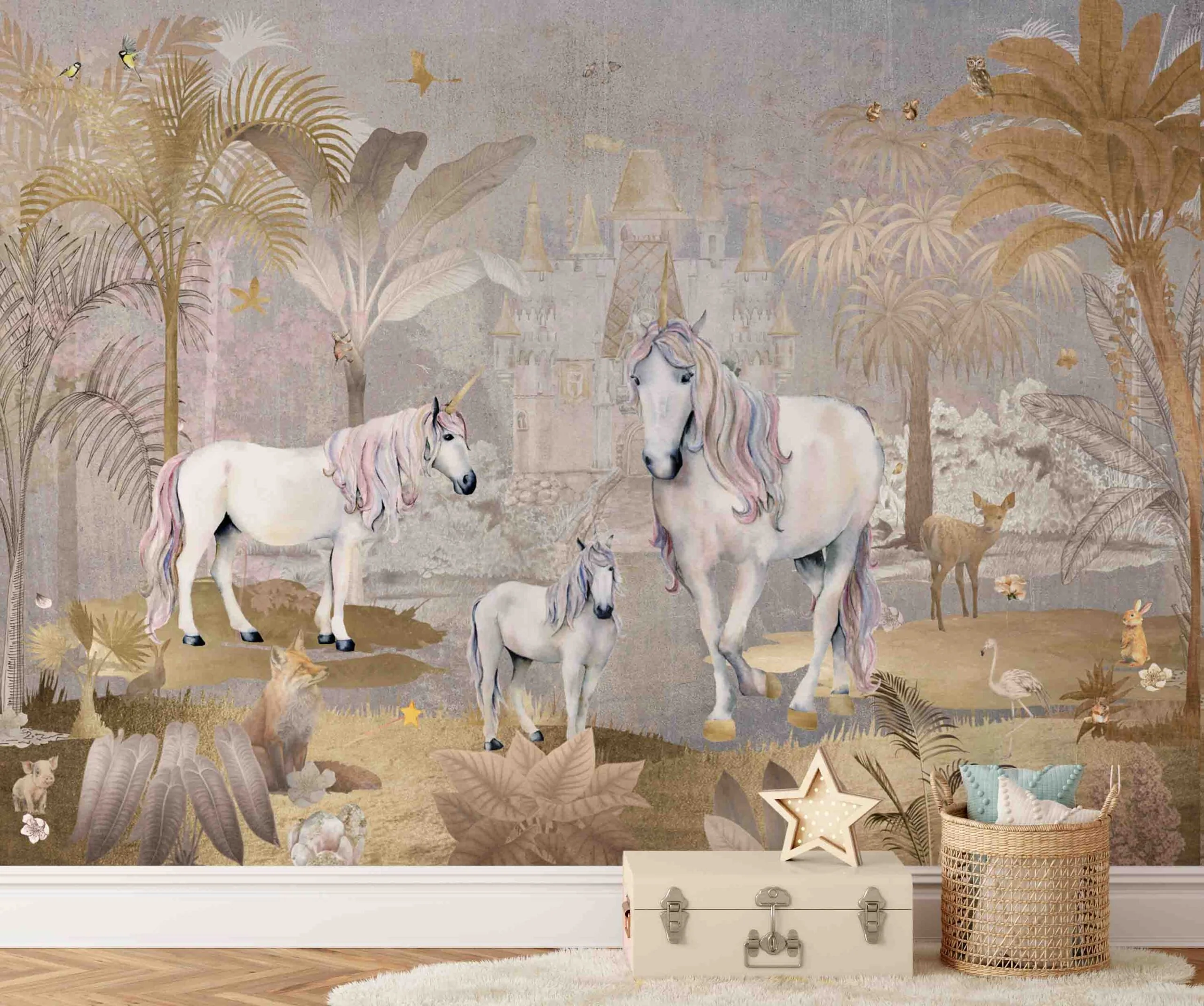 Fleur des Fleurs Behang - Unicorn Forest life beige gold - Afbeelding 3