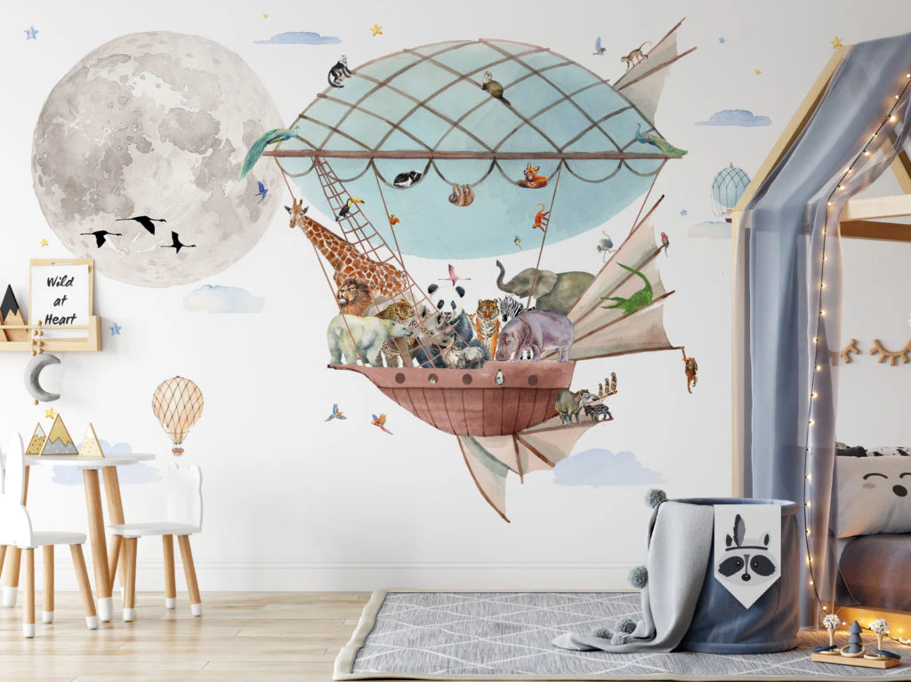 Fleur des Fleurs - Behang - Blue Zeppelin Fly me to the Moon - Afbeelding 2