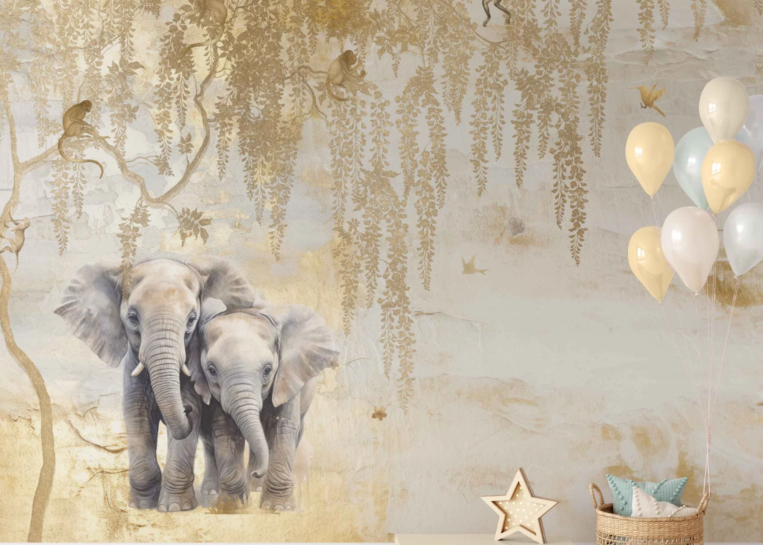 Fleur des Fleurs - Behang - Elephant Hug Natural Gold - Beige Taupe - Afbeelding 2