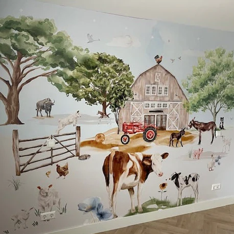 Fleur des Fleurs - Behang - Farm Life Blue & Beige