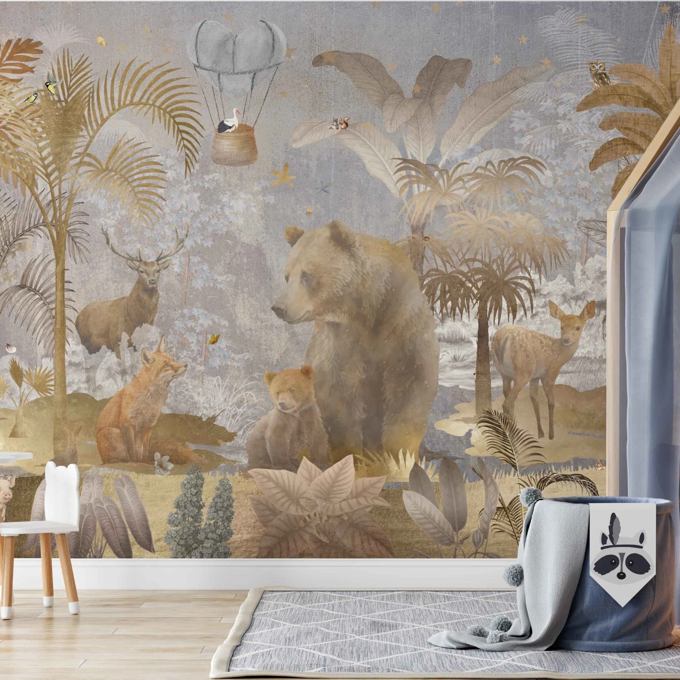 Fleur des Fleurs Behang - Forest Love soft Silver Gold Blue