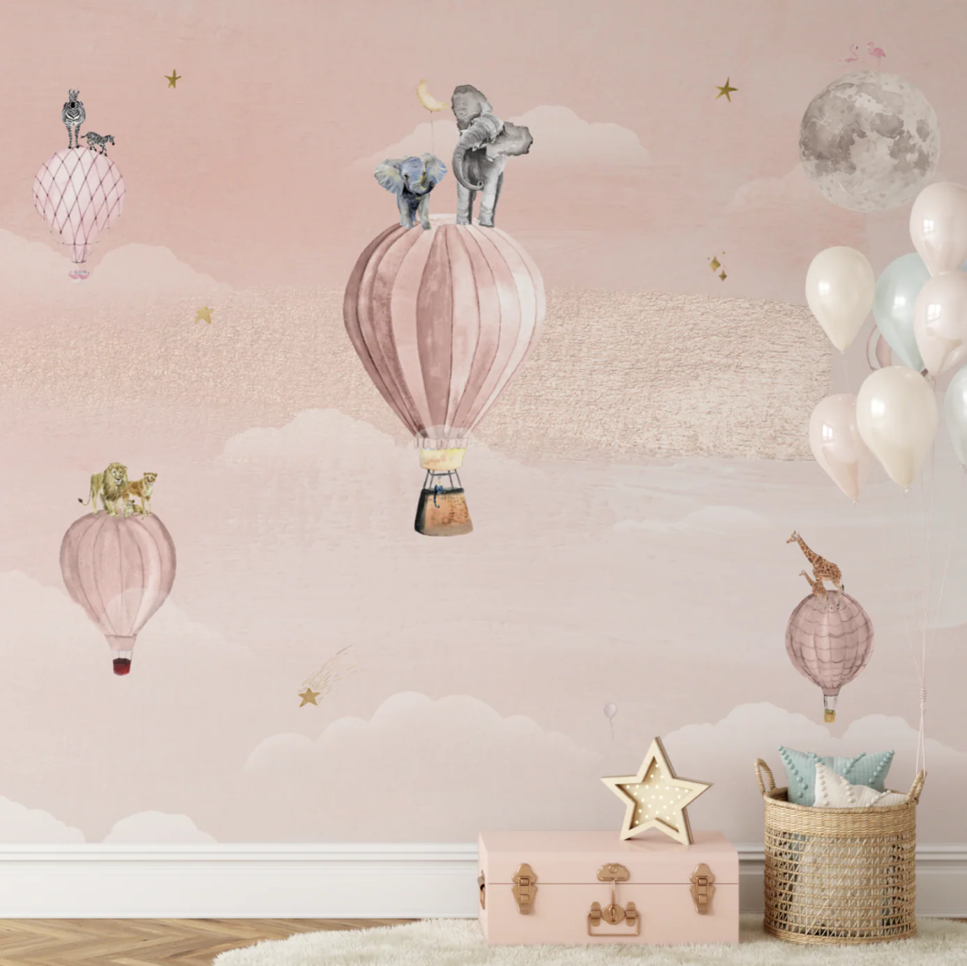 Fleur des Fleurs Behang - Happy Hot Air Balloons pink with a touch of gold