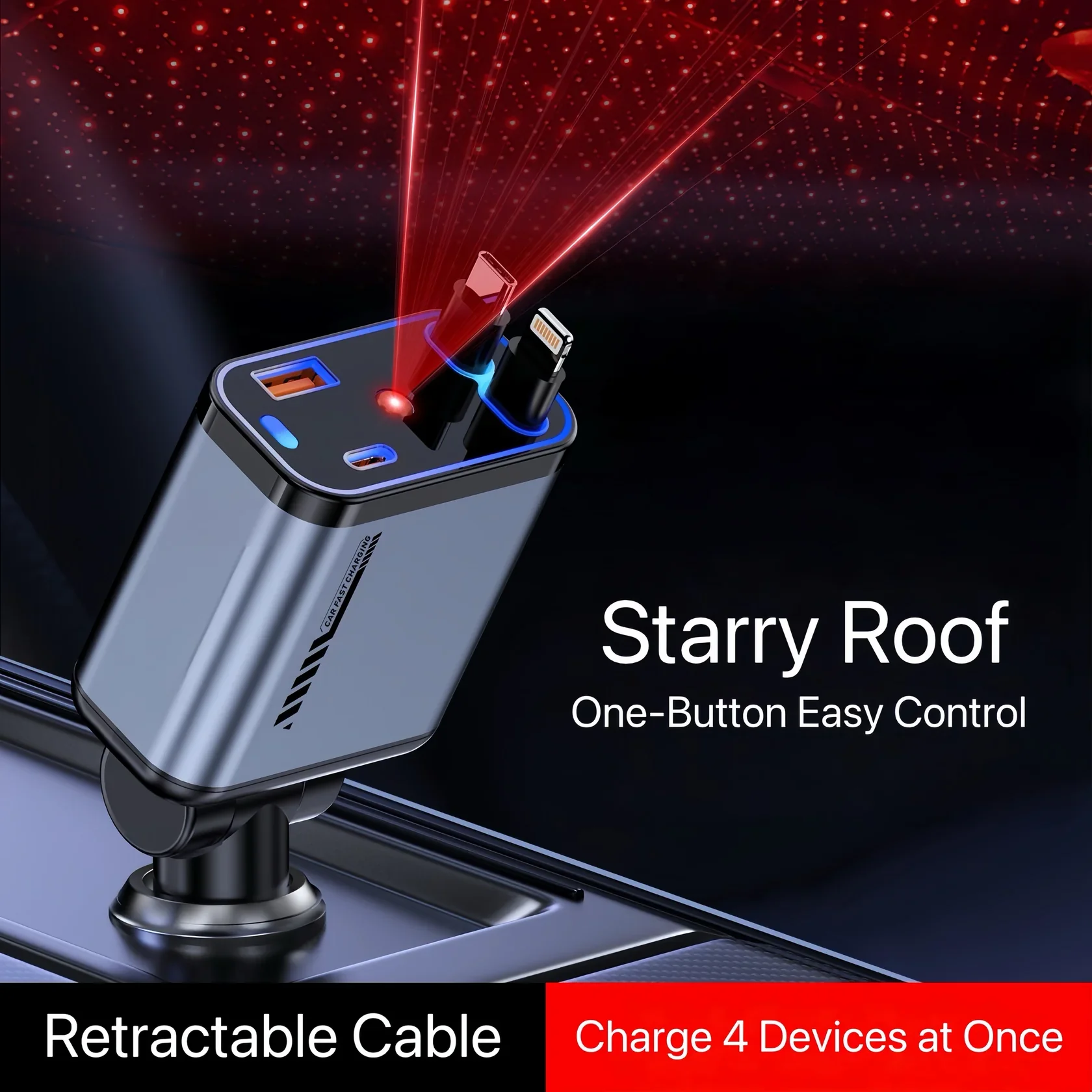 StarCharge | 4-in-1 Retractable Autolader met Sfeerverlichting