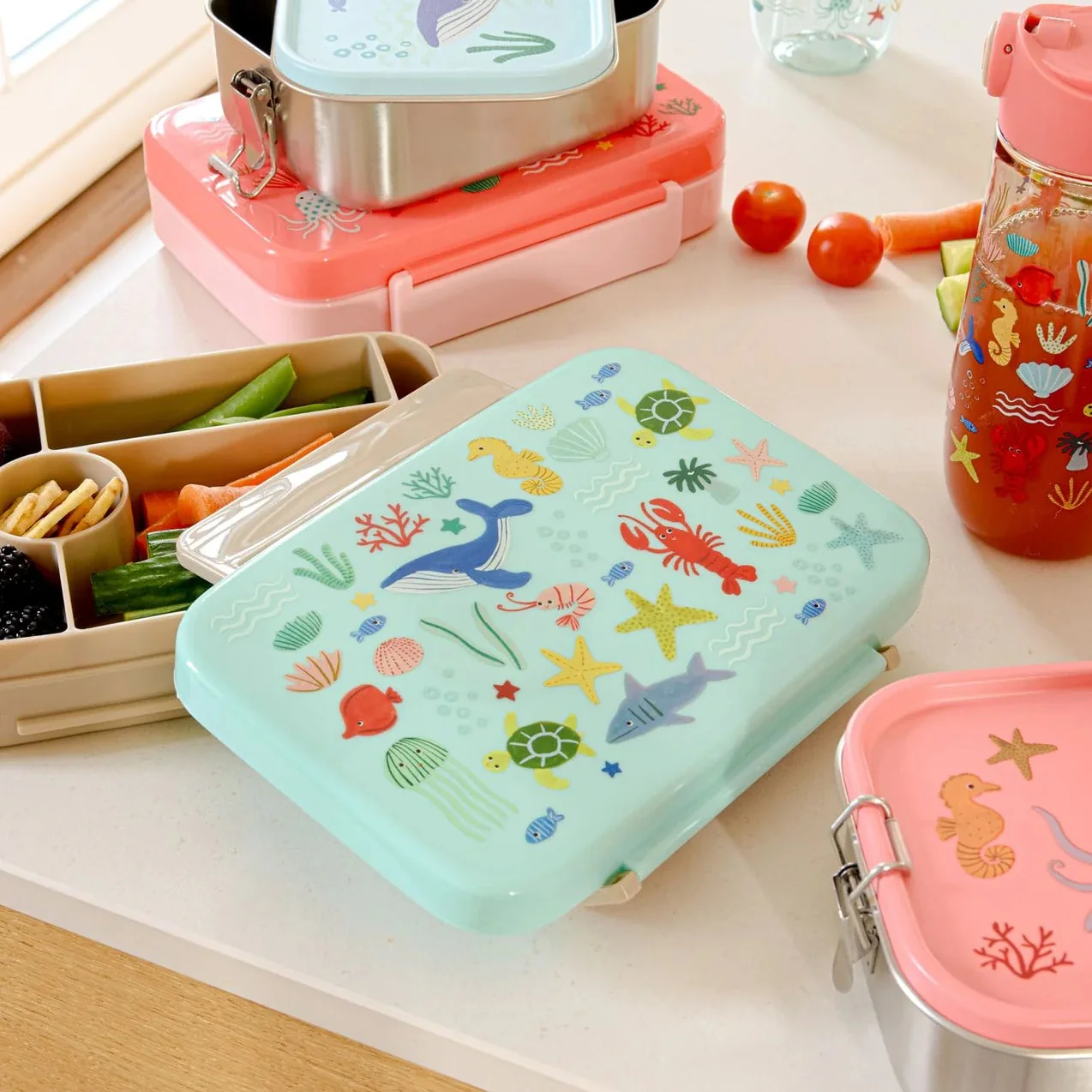 Rice – Plastic Lunch box – 6 vakken – Blue – Ocean Print