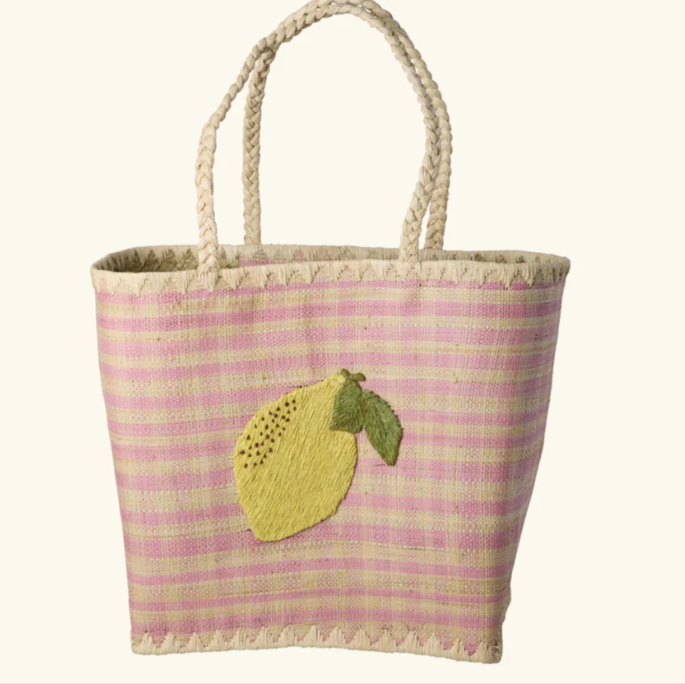 Rice – Opbergmand – Strandtas – Raffia – Roze – Citroen