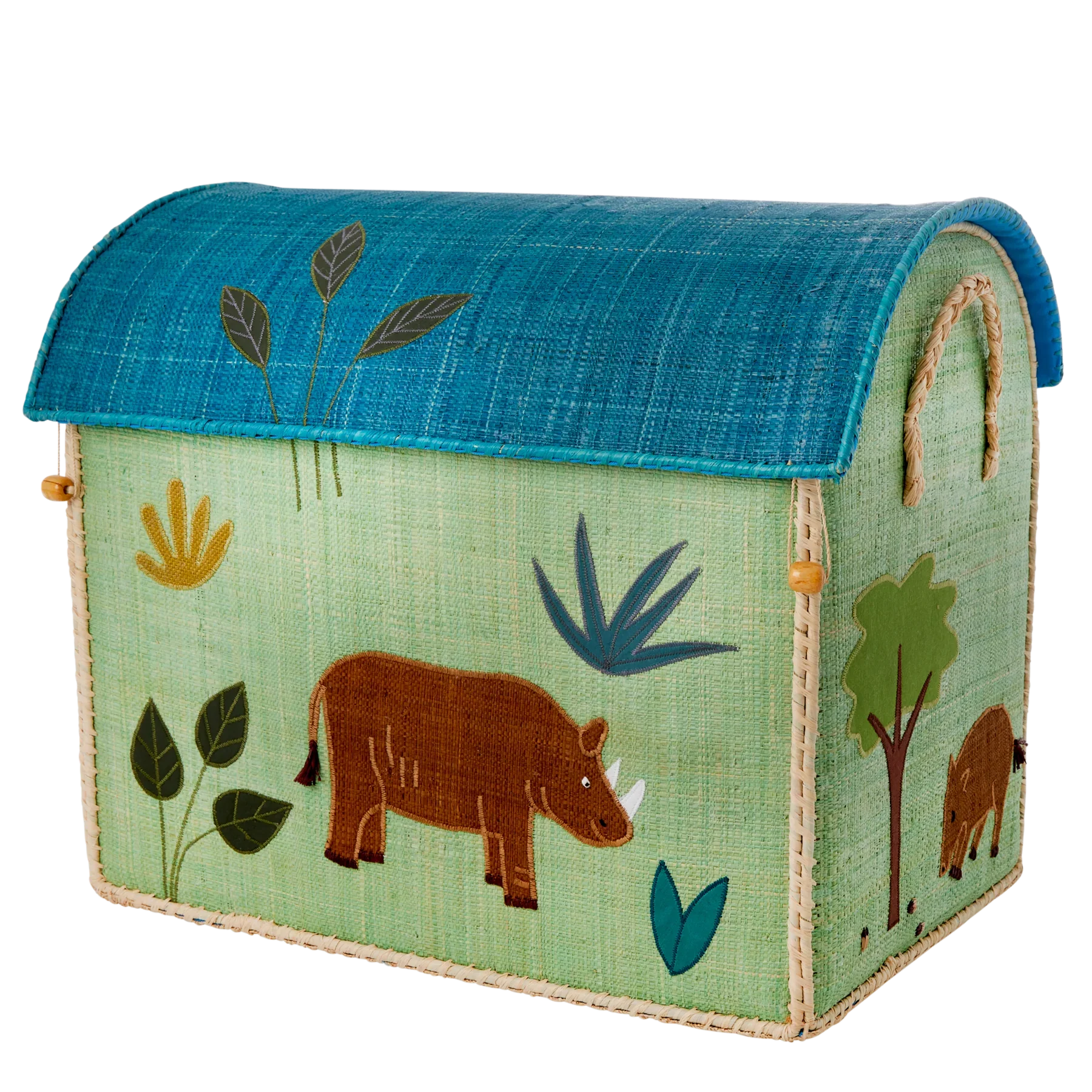Rice – Opbergmand – Raffia – Jungle – Blauw – Large