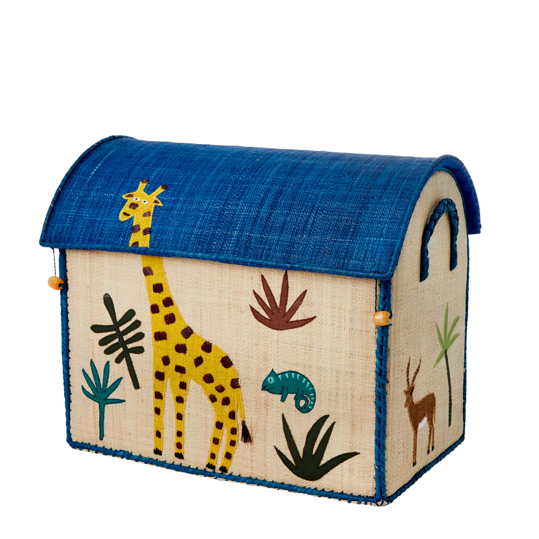 Rice – Opbergmand – Raffia – Jungle – Blauw – Medium