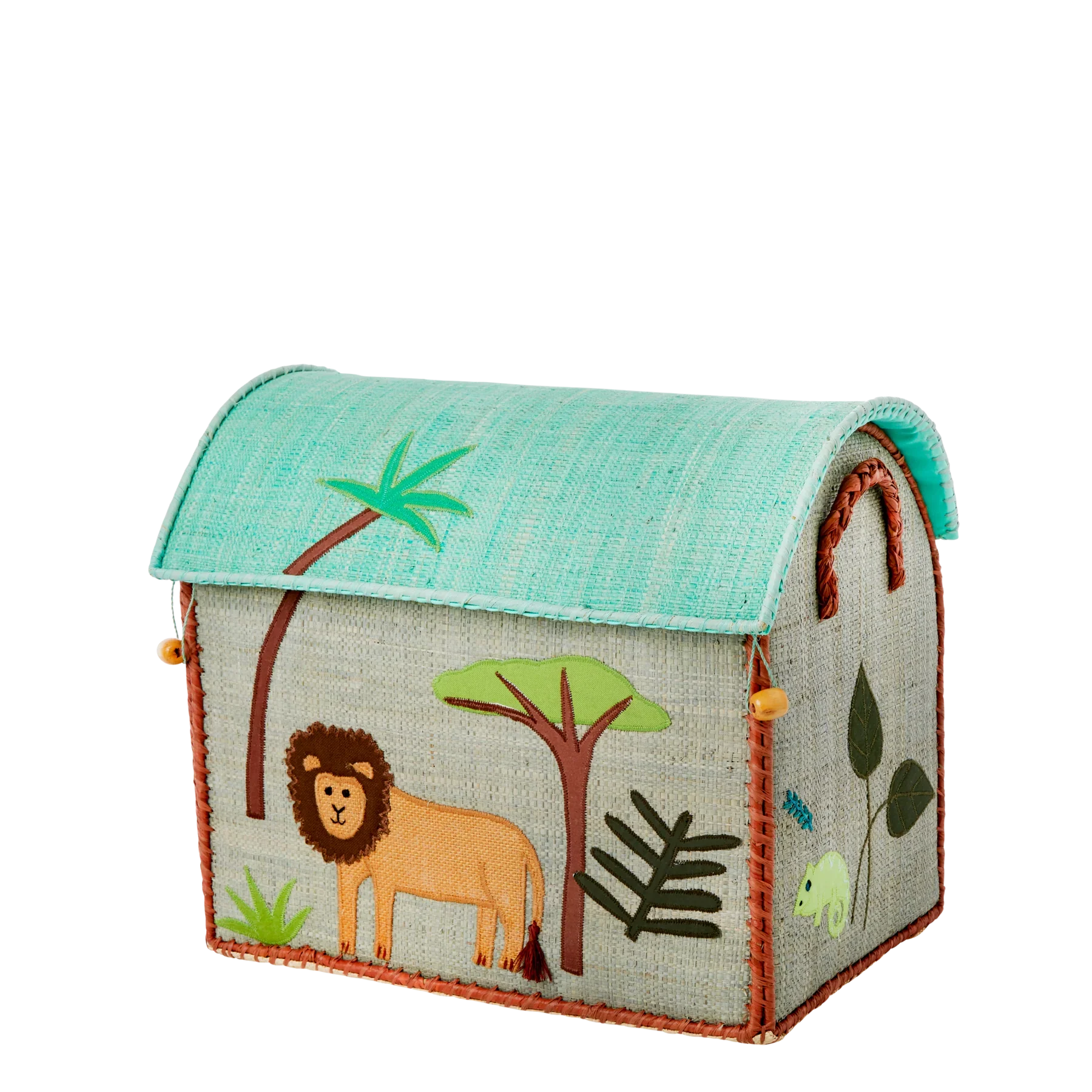 Rice – Opbergmand – Raffia – Jungle – Blauw – Small