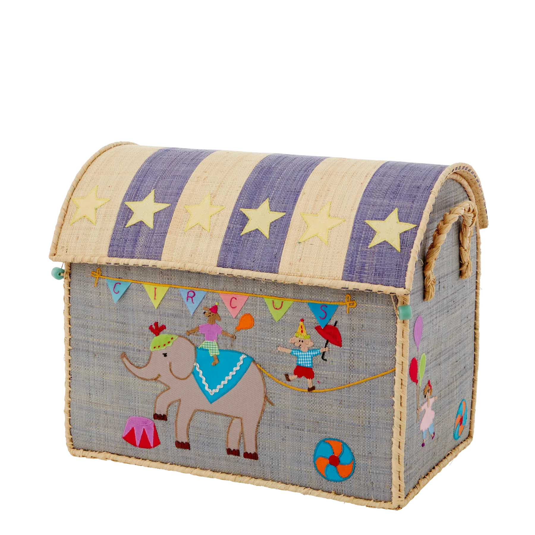 Rice – Opbergmand – Raffia – Circus – Blauw – Medium