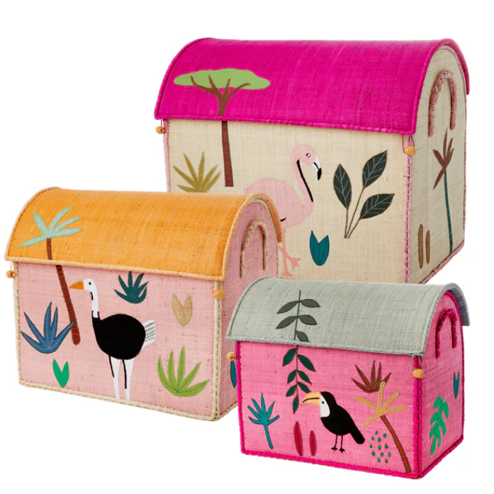 Rice – Opbergmand – Raffia – Jungle – Pink – Medium