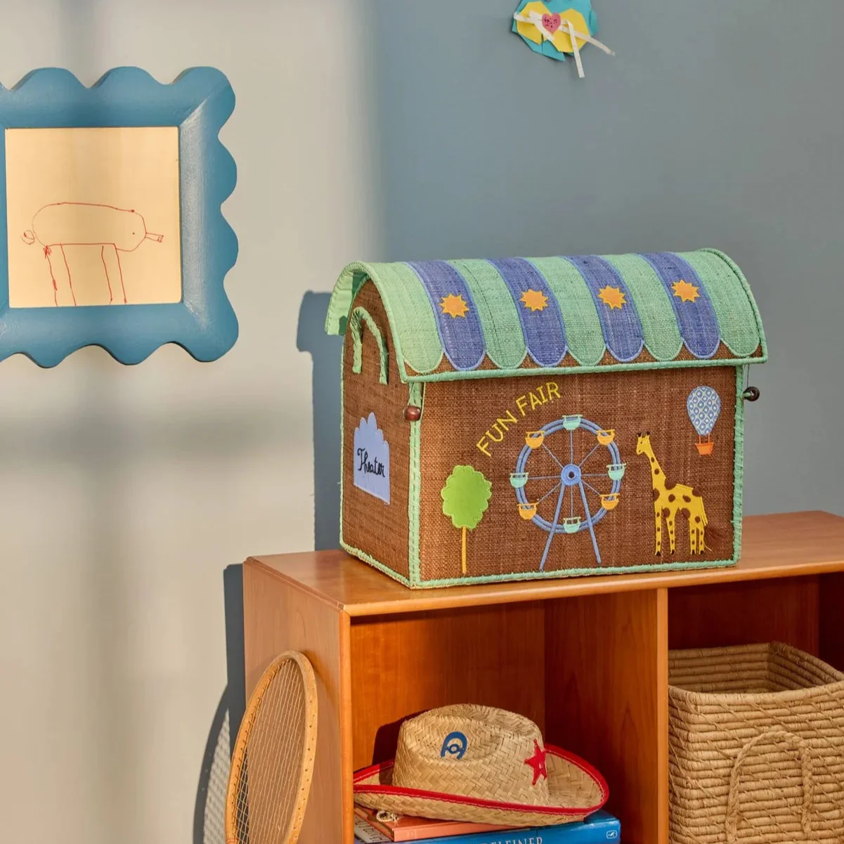 Rice – Opbergmand – Raffia – Fun Fair – Blauw – Small