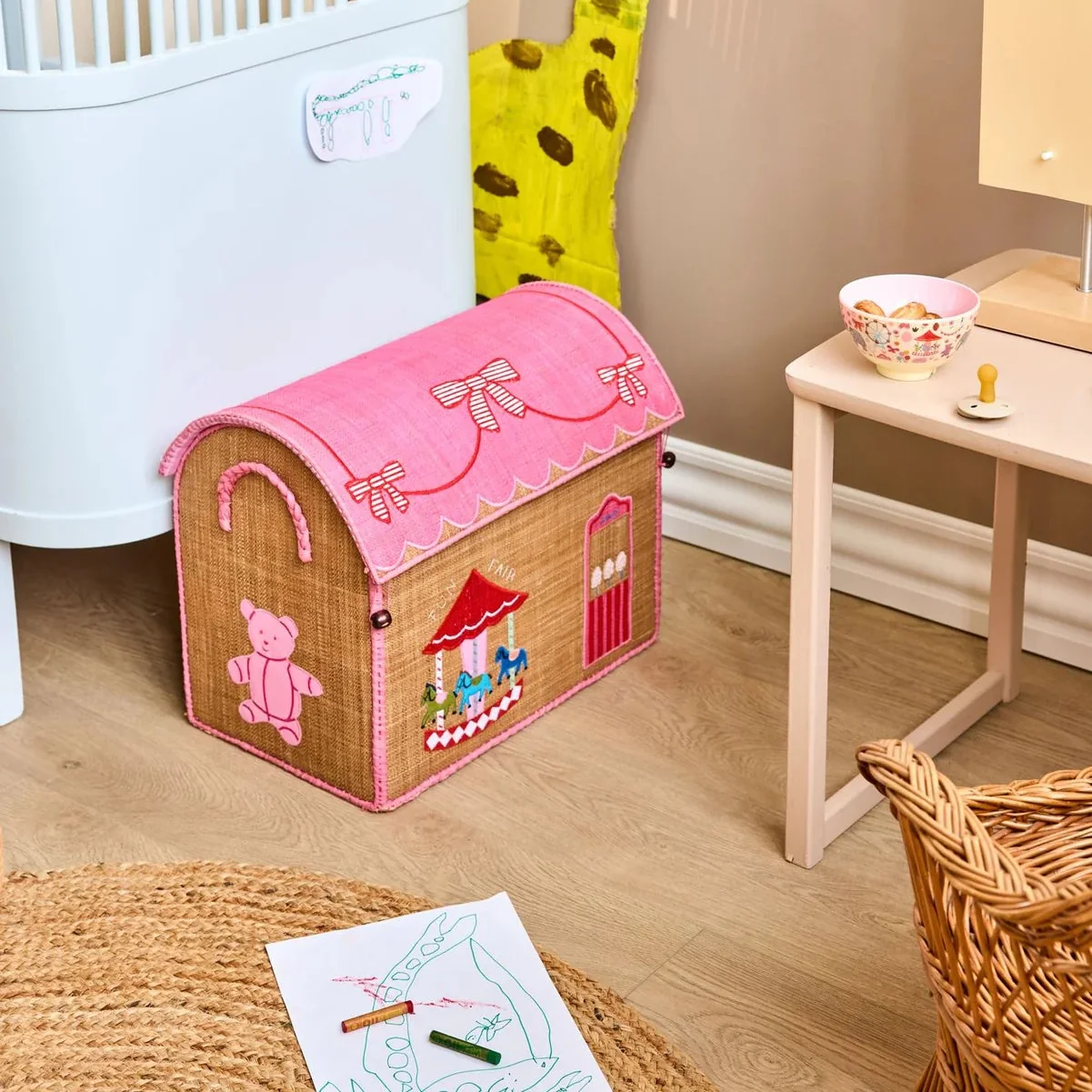 Rice – Opbergmand – Raffia – Fun Fair – Pink – Medium