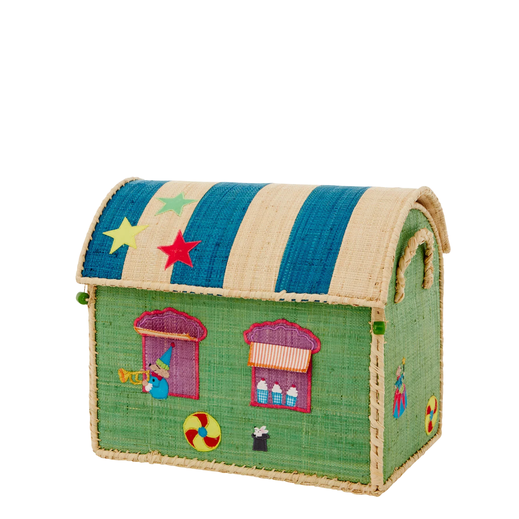 Rice – Opbergmand – Raffia – Circus – Blauw – Small