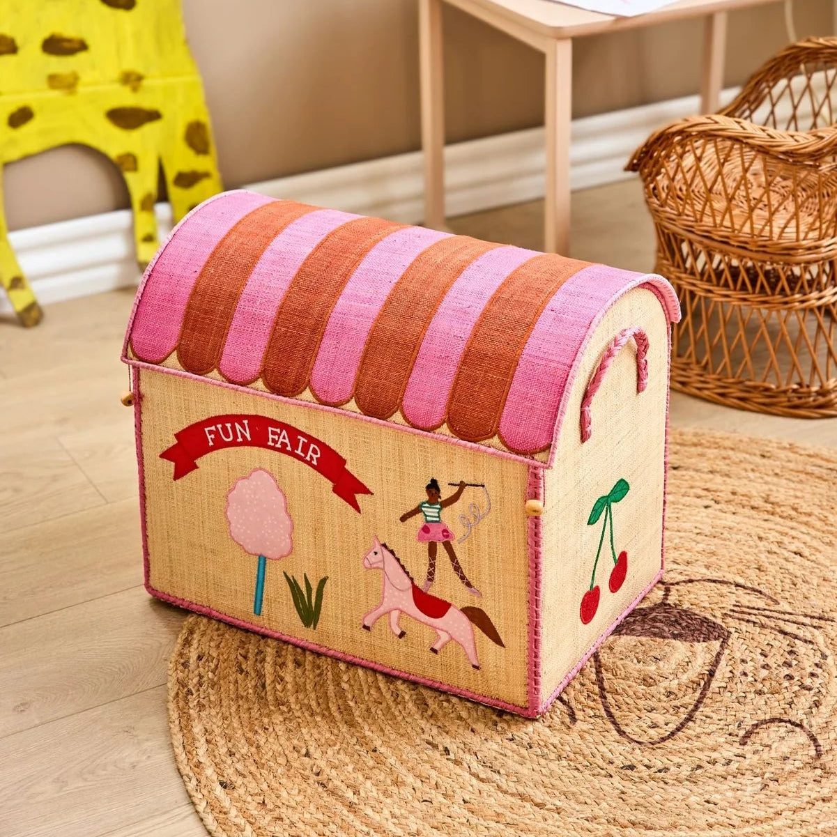 Rice – Opbergmand – Raffia – Fun Fair – Pink – Large
