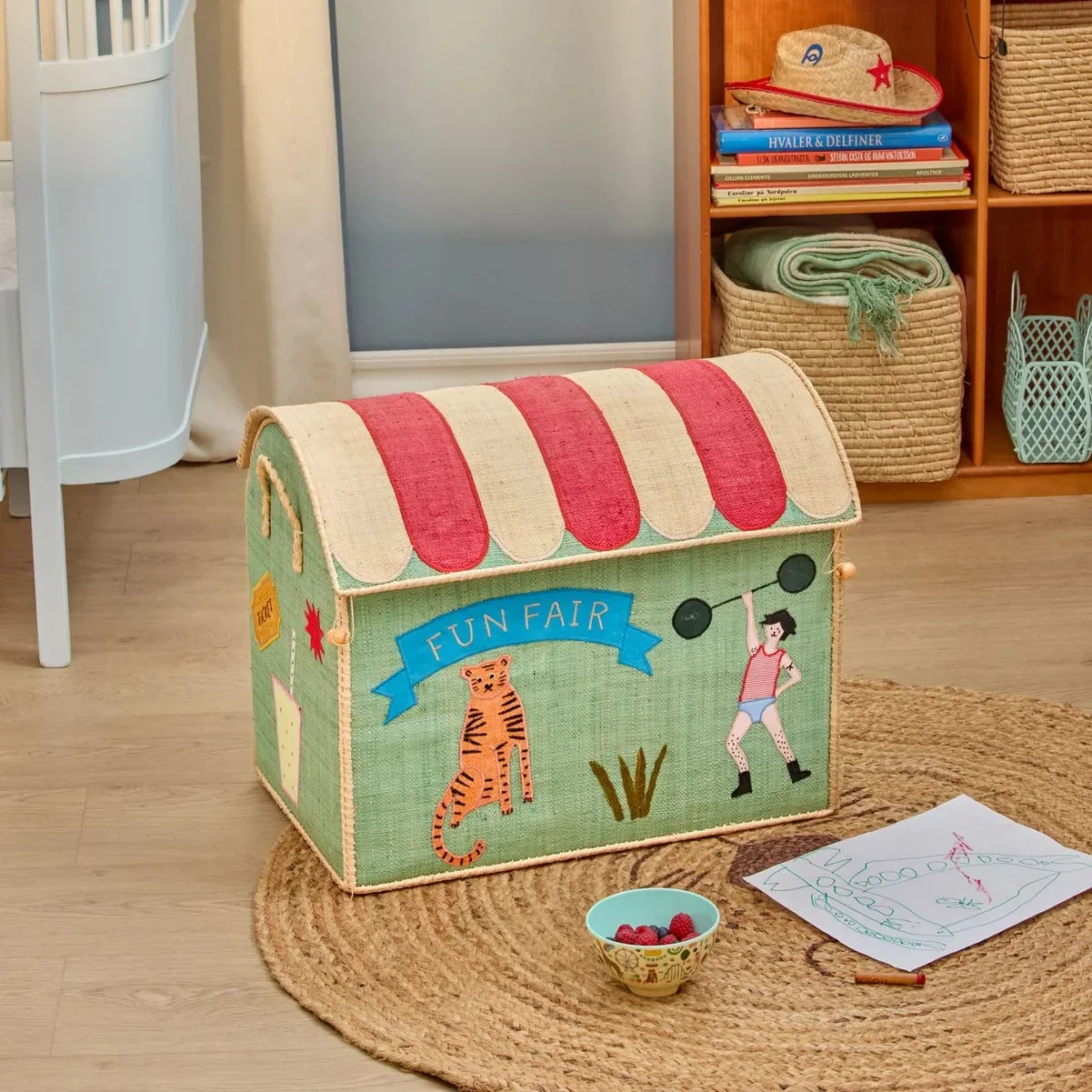 Rice – Opbergmand – Raffia – Fun Fair – Blauw – Large