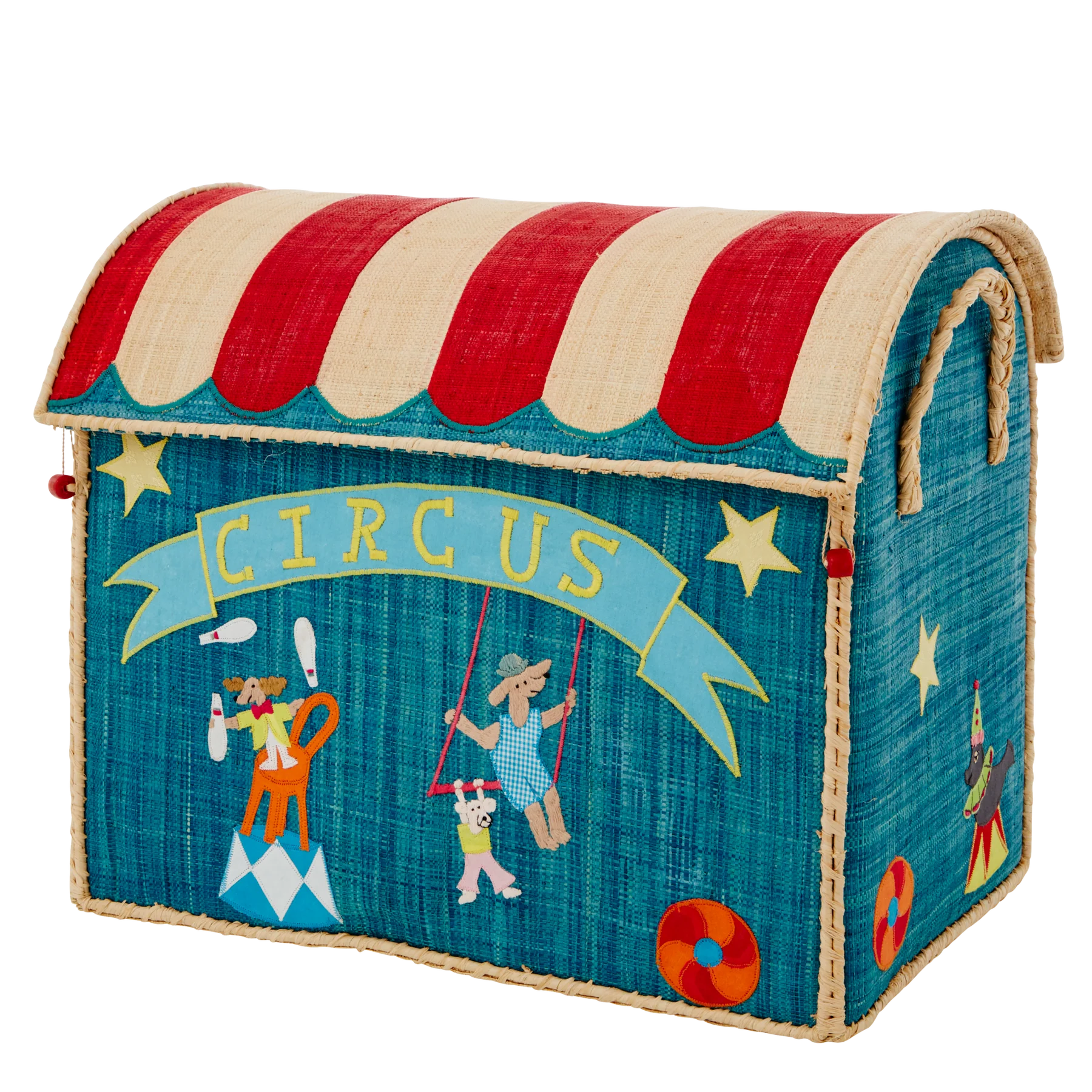 Rice – Opbergmand – Raffia – Circus – Blauw – Large