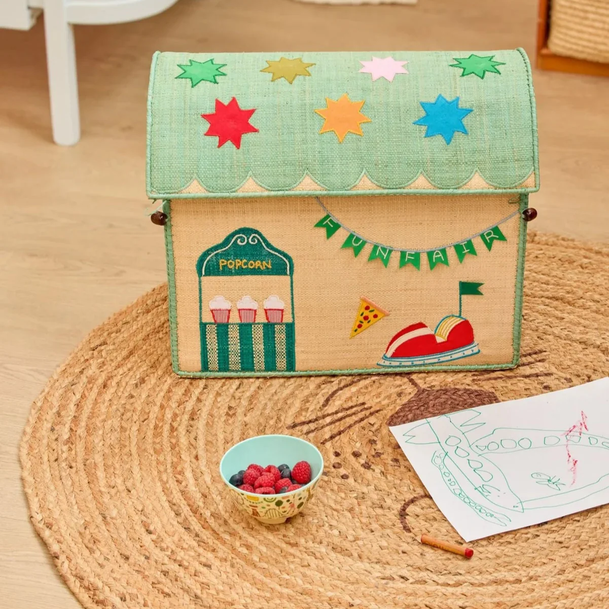 Rice – Opbergmand – Raffia – Fun Fair – Blauw – Medium
