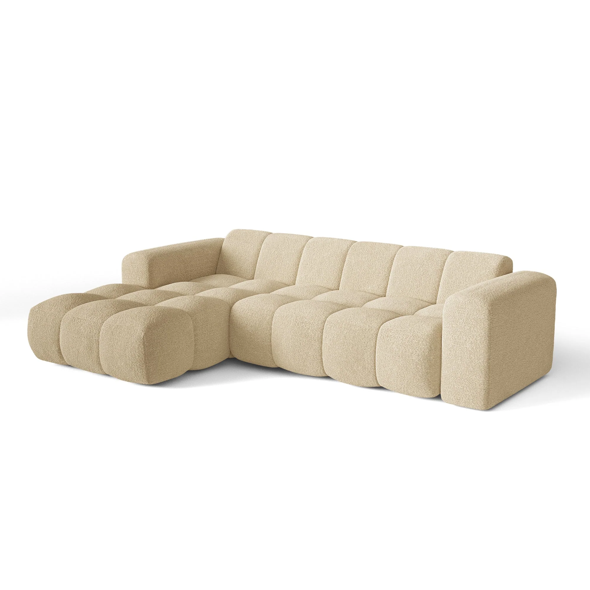 Premium Interiors – Hoekbank links BLOOM – krul beige 290cm