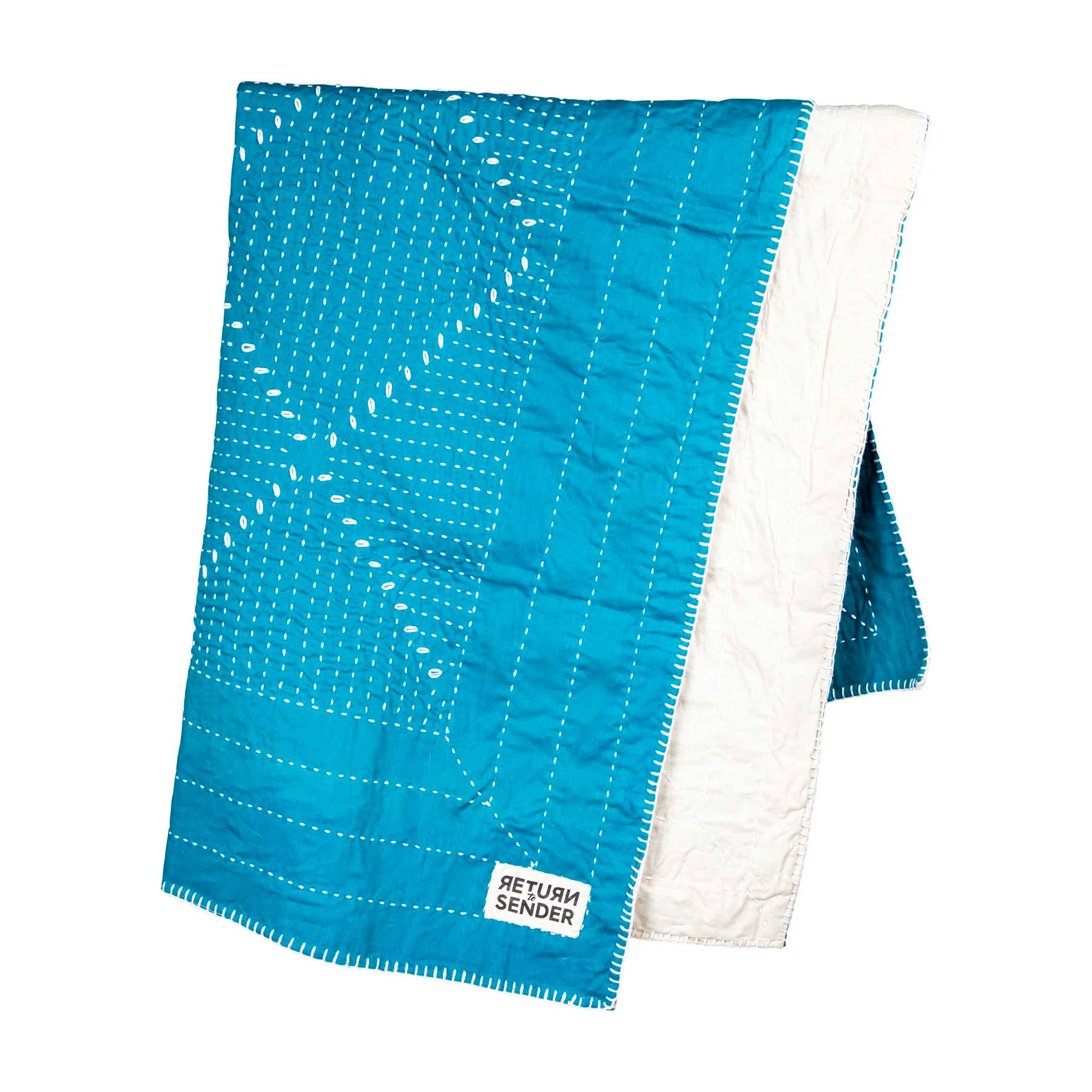 Return to Sender Babydekentje 80 x 100 cm blauw met witte kanta gestik