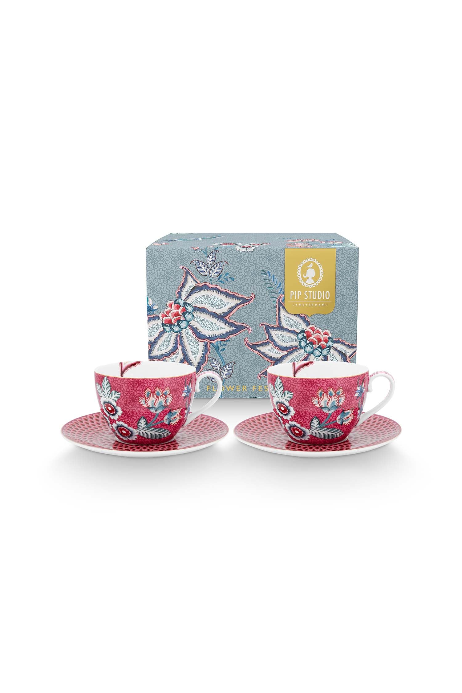 Pip Studio Flower Festival Kop en Schotel – Servies – Set van 2 – Donk