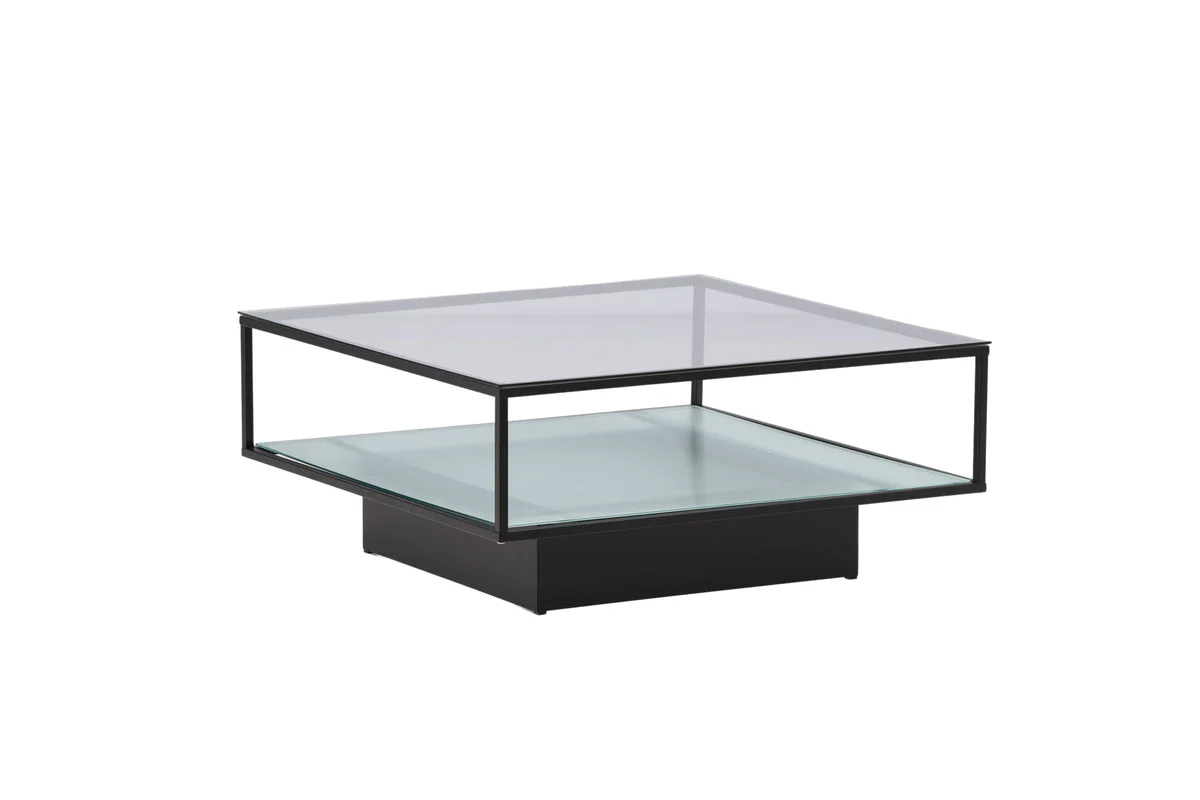 Rebellenclub Salontafel Lucera – 90 x 90 cm – Zwart met Glazen Blad