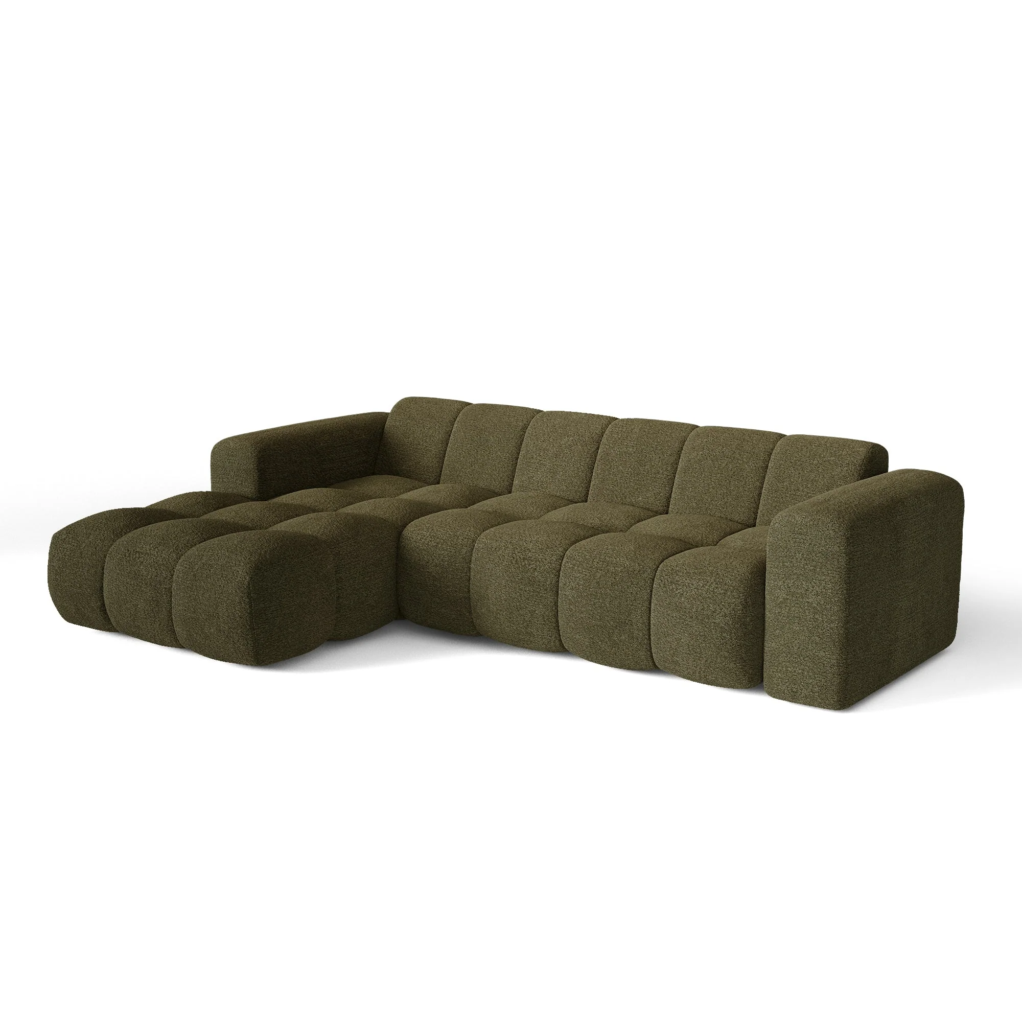 Premium Interiors – Hoekbank links BLOOM – krul olijfgroen 290cm