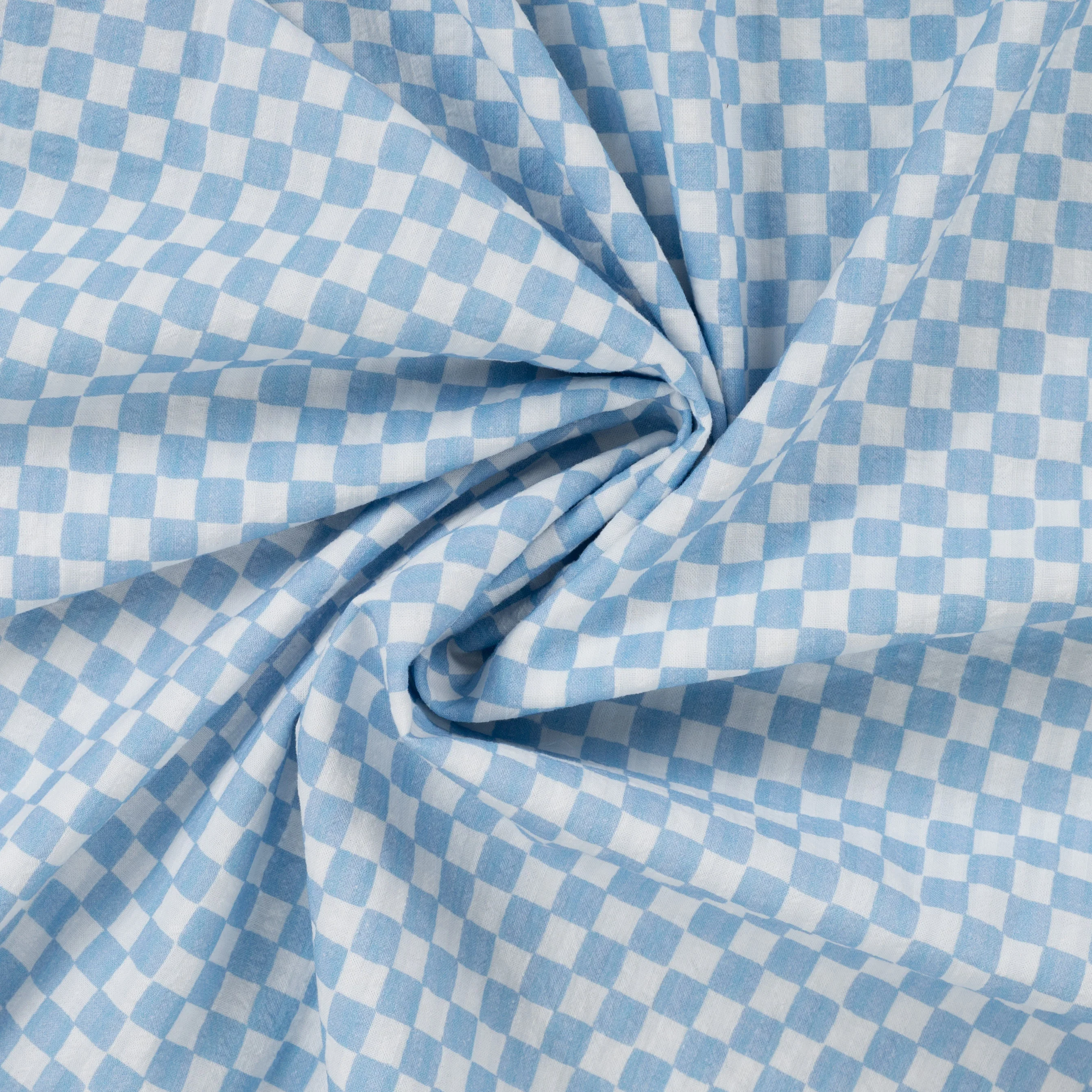 Blokjes Blauw Wit – Seersucker Streep Katoen